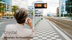  Presentation with bus stop - Slide set having mature-grey-woman-taking-photo background and a  colored foreground