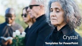  Presentation with reading bible - Presentation theme featuring mature-grieving-woman-in-mourning and a navy blue colored foreground