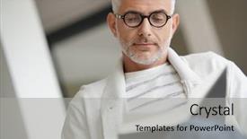  Presentation with reading and math - Amazing slide deck having mature guy with eyeglasses reading backdrop and a light gray colored foreground