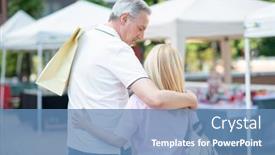  Presentation with street - Beautiful slide set featuring mature-happy-couple-shopping backdrop and a teal colored foreground