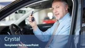  Presentation with car dealer - Presentation theme having mature-happy-man-showing background and a ocean colored foreground