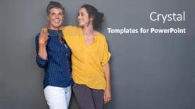  Presentation with shoulder - PPT theme having mature-happy-women-embracing-each background and a gray colored foreground