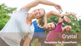 Presentation with healthy people - Slide deck featuring mature healthy people doing stretching background and a coral colored foreground