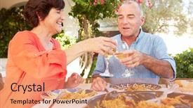  Presentation with hispanic culture - Presentation theme featuring mature hispanic couple enjoying outdoor background and a coral colored foreground