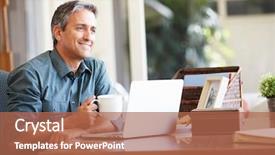  Presentation with hispanic - Audience pleasing presentation design consisting of mature hispanic man using laptop backdrop and a coral colored foreground