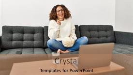  Presentation with popcorn - Presentation theme enhanced with mature-hispanic-woman-eating-popcorn background and a  colored foreground