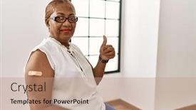  Presentation with vaccine - Presentation theme consisting of mature-hispanic-woman-getting-vaccine background and a coral colored foreground