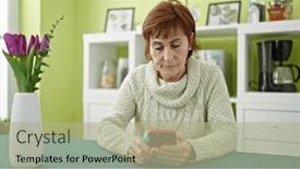  Presentation with vape - Presentation theme with mature-hispanic-woman-holding-vape background and a mint green colored foreground