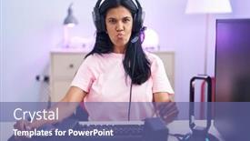  Presentation with video games playing - PPT theme having mature-hispanic-woman-playing-video background and a  colored foreground