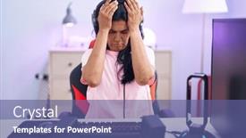  Presentation with migraine - Presentation theme having mature-hispanic-woman-playing-video background and a  colored foreground