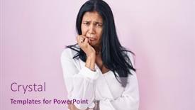  Presentation with pink nails - PPT theme with mature-hispanic-woman-standing-over background and a lemonade colored foreground
