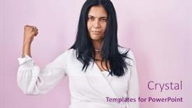  Presentation with standing strong - Presentation design enhanced with mature-hispanic-woman-standing-over background and a lemonade colored foreground