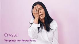  Presentation with face pain - PPT theme with mature-hispanic-woman-standing-over background and a  colored foreground