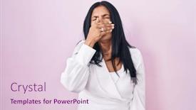  Presentation with sleepiness - Slide deck featuring mature-hispanic-woman-standing-over background and a  colored foreground