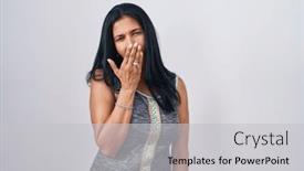  Presentation with sleepiness - PPT theme consisting of mature-hispanic-woman-standing-over background and a light gray colored foreground