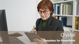  Presentation with taking notes - PPT theme enhanced with mature-hispanic-woman-teacher-using background and a  colored foreground