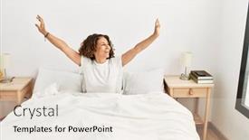  Presentation with hispanic heritage celebration - PPT theme enhanced with mature-hispanic-woman-waking-up background and a sky blue colored foreground