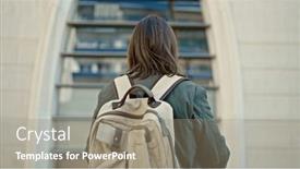  Presentation with backpack - Slide deck with mature-hispanic-woman-with-grey background and a gray colored foreground