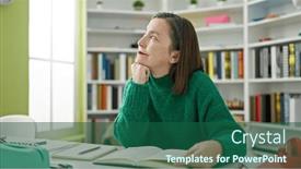  Presentation with library - PPT layouts featuring mature-hispanic-woman-with-grey background and a  colored foreground