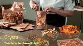  Presentation with kiwi - Colorful presentation design enhanced with mature-housewife-packing-dried-oranges backdrop and a tawny brown colored foreground