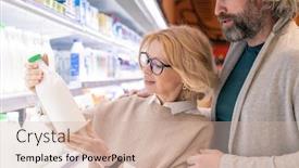  Presentation with yoghurt dairy - PPT theme having mature-husband-and-wife-choosing background and a soft green colored foreground