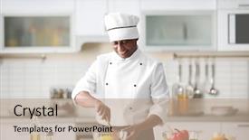  Presentation with cooking chef - PPT layouts having mature indian chef cooking background and a coral colored foreground