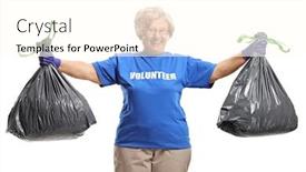  Presentation with waste - Presentation theme enhanced with mature-lady-volunteer-posing background and a cream colored foreground