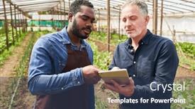  Presentation with agronomist - Presentation featuring mature-male-agronomist-explaining-strategy background and a ocean colored foreground