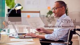  Presentation with building plans - Slides having mature-male-architect-in-wheelchair background and a coral colored foreground