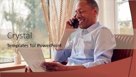  Presentation with mobile home - Presentation enhanced with mature-male-architect-or-interior background and a soft green colored foreground