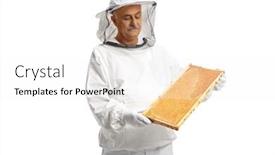  Presentation with bee - Presentation design featuring mature-male-bee-keeper background and a white colored foreground