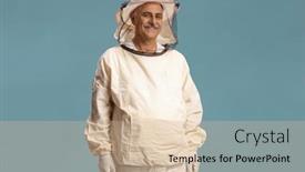  Presentation with bee - Theme having mature-male-bee-keeper background and a soft green colored foreground
