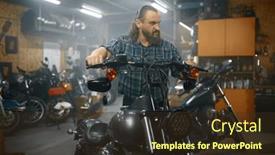  Presentation with motorbike - PPT theme featuring mature-male-biker background and a tawny brown colored foreground