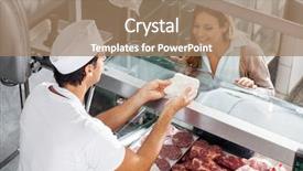  Presentation with butcher - Presentation theme having mature male butcher showing fresh background and a coral colored foreground