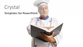  Presentation with cook chef - Slide deck having mature-male-chef-reading background and a white colored foreground
