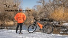  Presentation with winter river - Theme enhanced with mature-male-cyclist background and a coral colored foreground