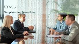  Presentation with negotiation - Beautiful slide set featuring mature-male-delegates backdrop and a sky blue colored foreground