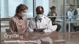  Presentation with prescriptions - PPT theme with mature-male-doctor-and-female background and a gray colored foreground