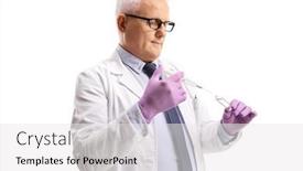  Presentation with vaccine - PPT theme featuring mature-male-doctor-preparing background and a white colored foreground