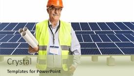  Presentation with photovoltaic - Slide deck with mature-male-engineer-holding-print background and a  colored foreground
