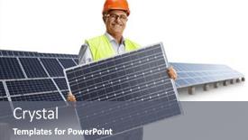  Presentation with solar - Presentation design consisting of mature-male-engineer-holding background and a gray colored foreground