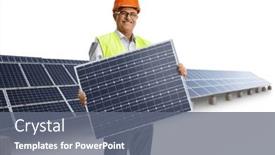  Presentation with photovoltaic - PPT theme having mature-male-engineer-holding background and a gray colored foreground