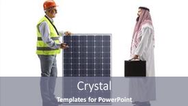  Presentation with solar - Slide set with mature-male-engineer-talking background and a gray colored foreground