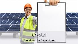  Presentation with solar - PPT theme featuring mature-male-engineer background and a sky blue colored foreground