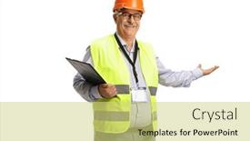 Presentation with safety - Presentation design featuring mature-male-engineer background and a yellow colored foreground