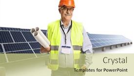  Presentation with solar farm - Presentation theme with mature-male-engineer background and a soft green colored foreground