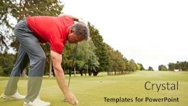  Presentation with driver - Theme consisting of mature-male-golfer-preparing background and a yellow colored foreground