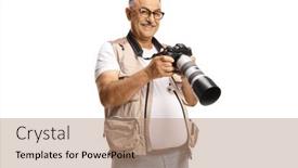  Presentation with journalist - Slide deck with mature-male-photo-journalist-holding background and a coral colored foreground