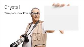  Presentation with blank - Slide set with mature-male-photographer-holding background and a white colored foreground