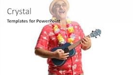  Presentation with ukulele - PPT layouts having mature-male-tourist-playing-ukulele background and a white colored foreground